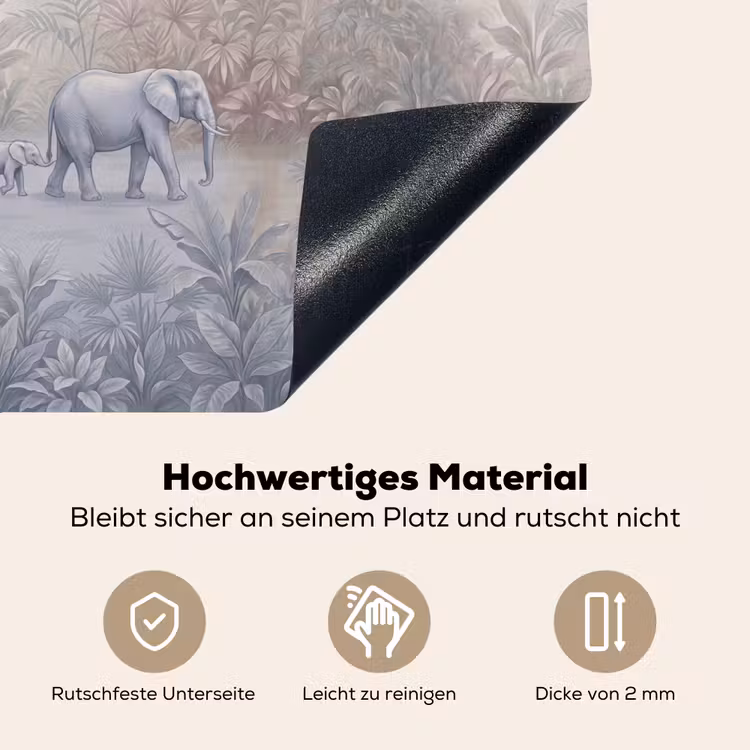 Olifant - Familie - Jungle - Illustratie - Grijs Inductie beschemer met haakjes klein -ky-onderkant-de