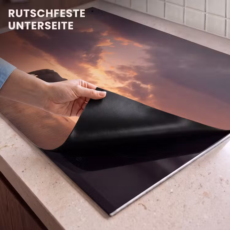 2-in-1 Herdabdeckplatte & Spritzschutz - Elefanten - Grasland - Sonnenuntergang - Olifanten - Grasland - Zonsondergang Inductie beschemer met haakjes klein
