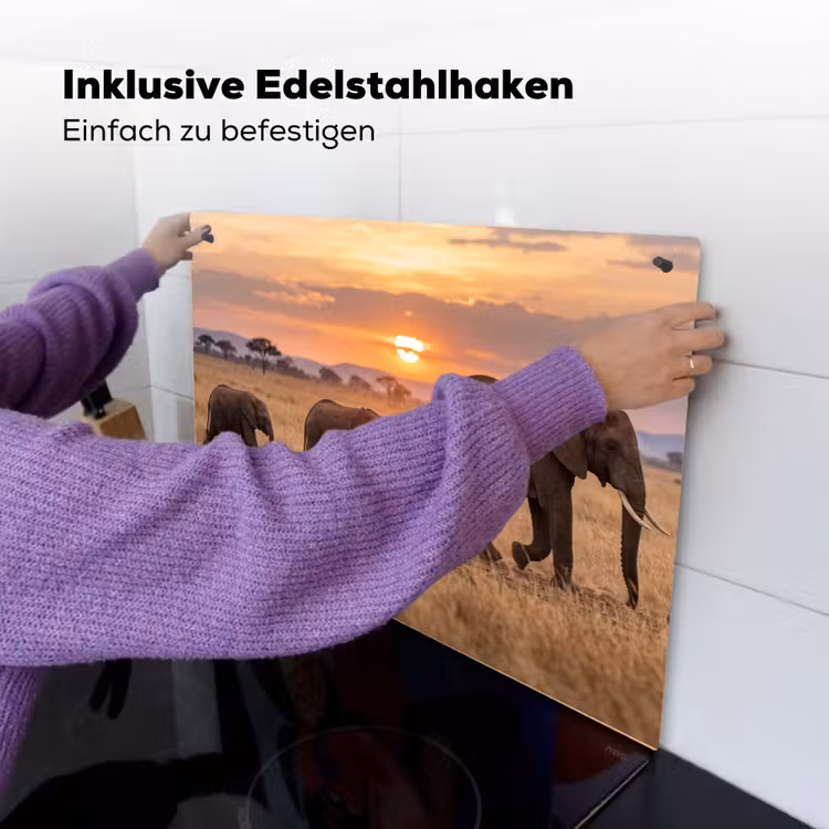 Olifanten - Savanne - Zonsondergang - Afrika - Warm Inductie beschemer met haakjes klein -ky-ophangen-de
