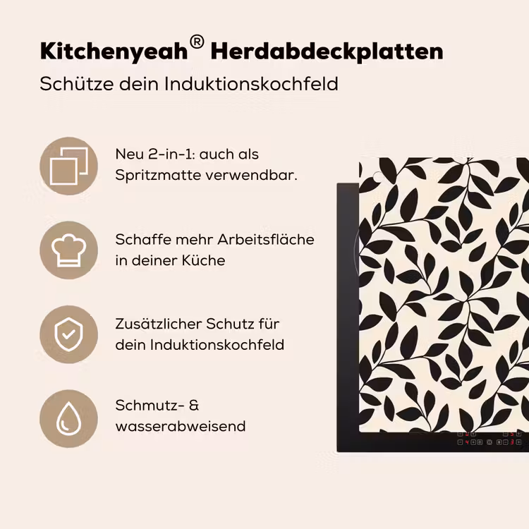 Elegant - Patroon - Zwart - Beige Inductie beschemer met haakjes klein 777 -ky-usp-de