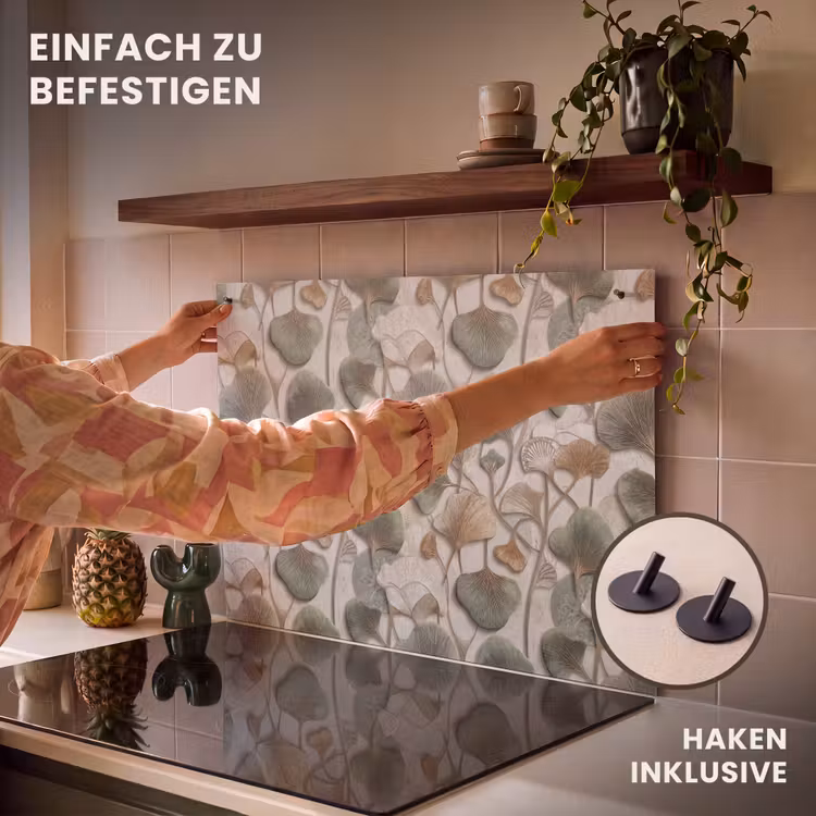 2-in-1 Herdabdeckplatte & Spritzschutz - Elegant - Laubig - Grün - Elegant - Bladeren - Groen Inductie beschemer met haakjes klein 777
