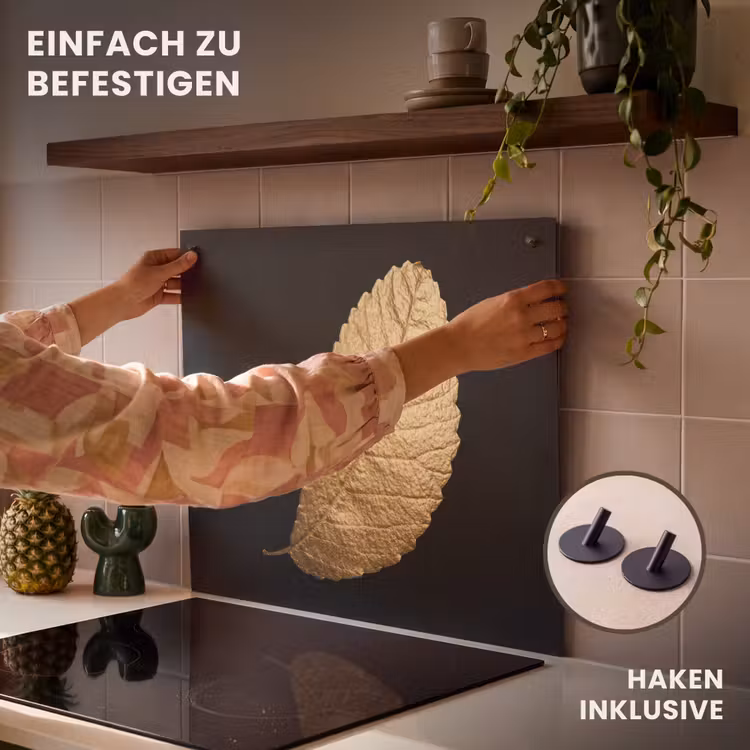 2-in-1 Herdabdeckplatte & Spritzschutz - Eleganz in Gold - Elegantie in goud Inductie beschemer met haakjes middel