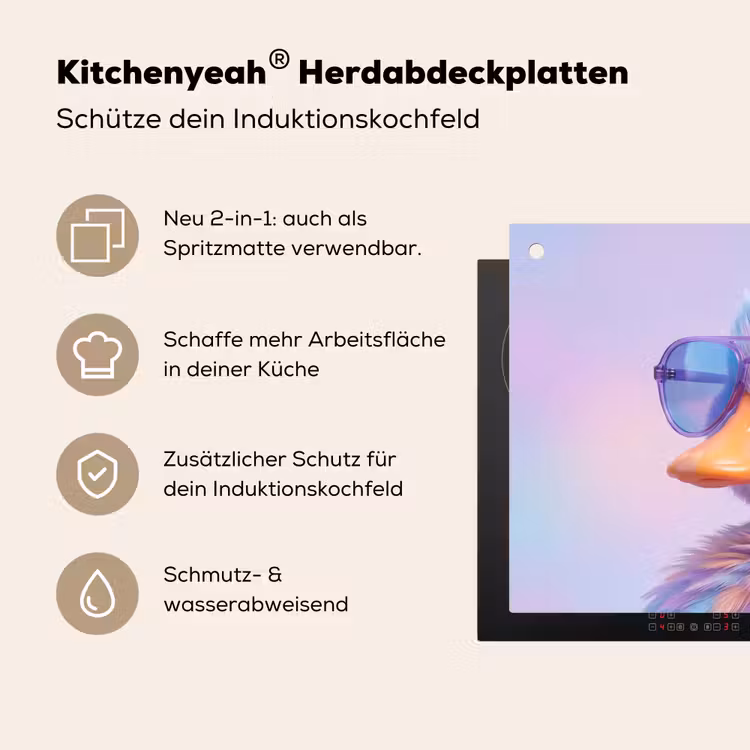 Eend - bril - Pastel Inductie beschemer met haakjes klein -ky-usp-de