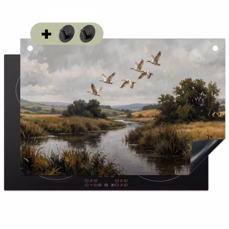 Eenden - Rivier - Landschap - Vlucht - Nostalgisch Inductie beschemer met haakjes klein -3d