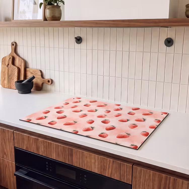 2-in-1 Herdabdeckplatte & Spritzschutz - Erdbeere - Muster - Rosa - Aardbei - Patroon - Roze Inductie beschemer met haakjes klein 777