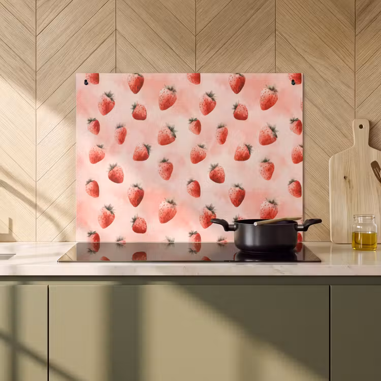 2-in-1 Herdabdeckplatte & Spritzschutz - Erdbeere - Muster - Rosa - Aardbei - Patroon - Roze Inductie beschemer met haakjes klein 777