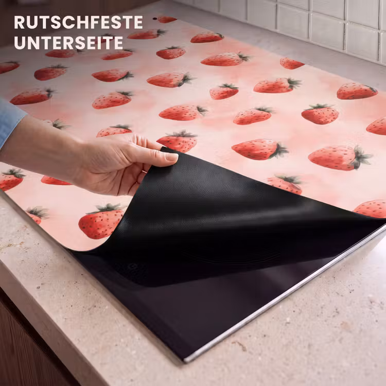 2-in-1 Herdabdeckplatte & Spritzschutz - Erdbeere - Muster - Rosa - Aardbei - Patroon - Roze Inductie beschemer met haakjes klein 777