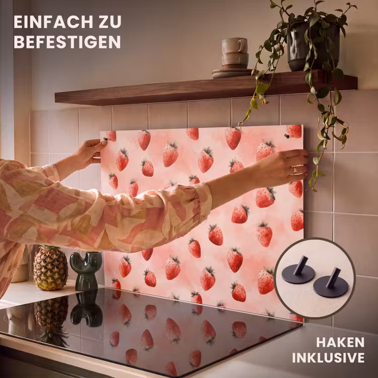 2-in-1 Herdabdeckplatte & Spritzschutz - Erdbeere - Muster - Rosa - Aardbei - Patroon - Roze Inductie beschemer met haakjes klein 777