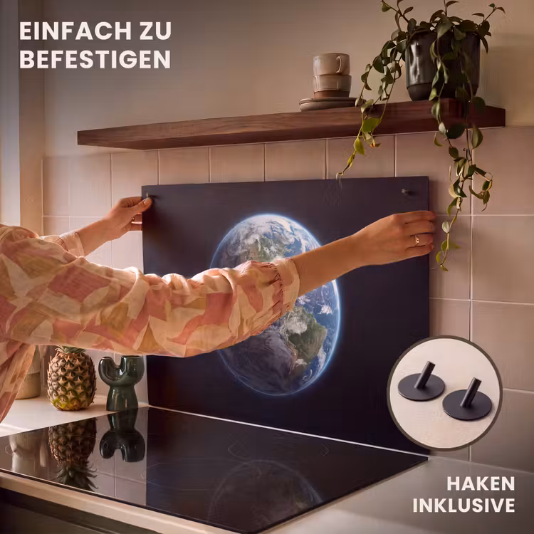 2-in-1 Herdabdeckplatte & Spritzschutz - Erde – Weltraum – Kosmos - Aarde - Ruimte - Kosmos Inductie beschemer met haakjes klein