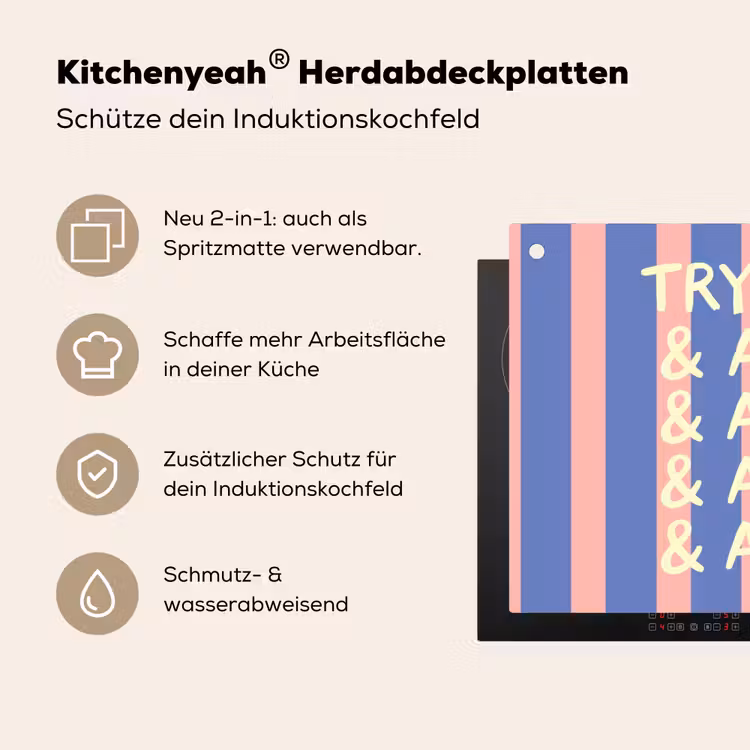 Try again - Strepen - Roze - Verticaal - Blauw Inductie beschemer met haakjes klein -ky-usp-de