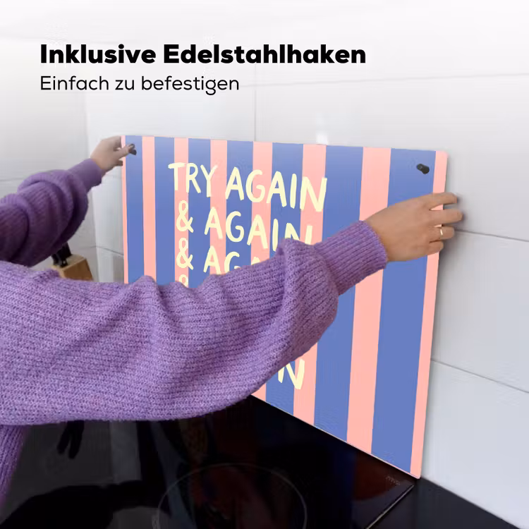 Try again - Strepen - Roze - Verticaal - Blauw Inductie beschemer met haakjes klein -ky-ophangen-de