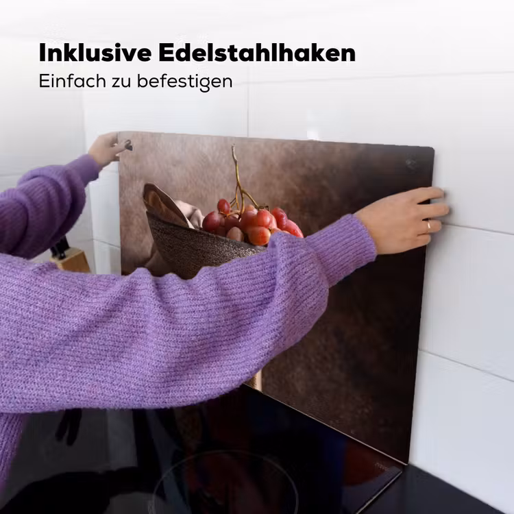 2-in-1 Herdabdeckplatte & Spritzschutz - Ernte der Süße - Oogst van Zoetheid Inductie beschemer met haakjes klein