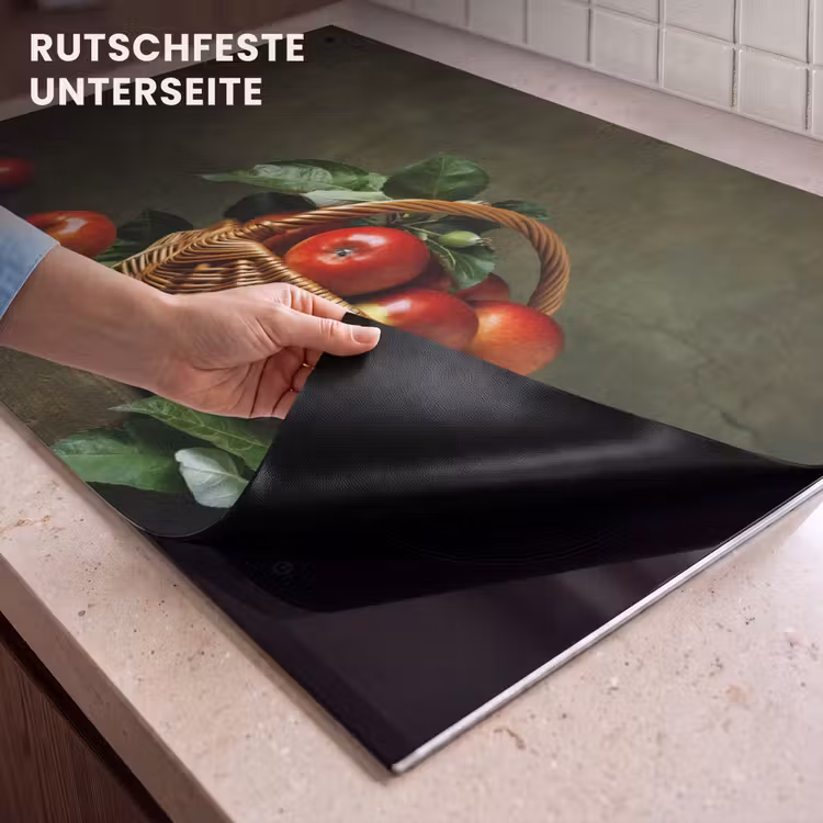 2-in-1 Herdabdeckplatte & Spritzschutz - Ernte des Obstgartens - Oogst van de Boomgaard Inductie beschemer met haakjes klein