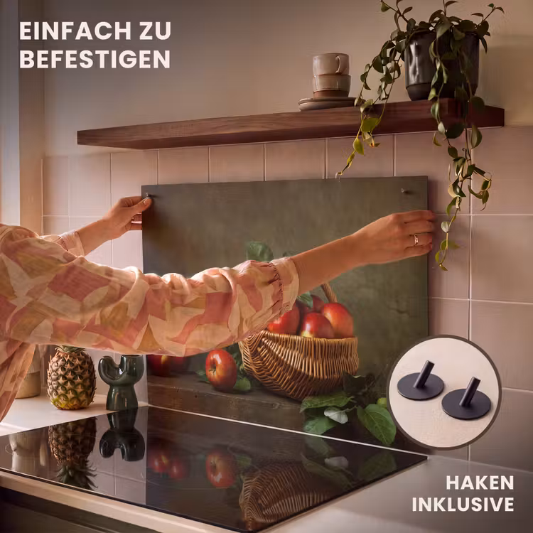 2-in-1 Herdabdeckplatte & Spritzschutz - Ernte des Obstgartens - Oogst van de Boomgaard Inductie beschemer met haakjes klein
