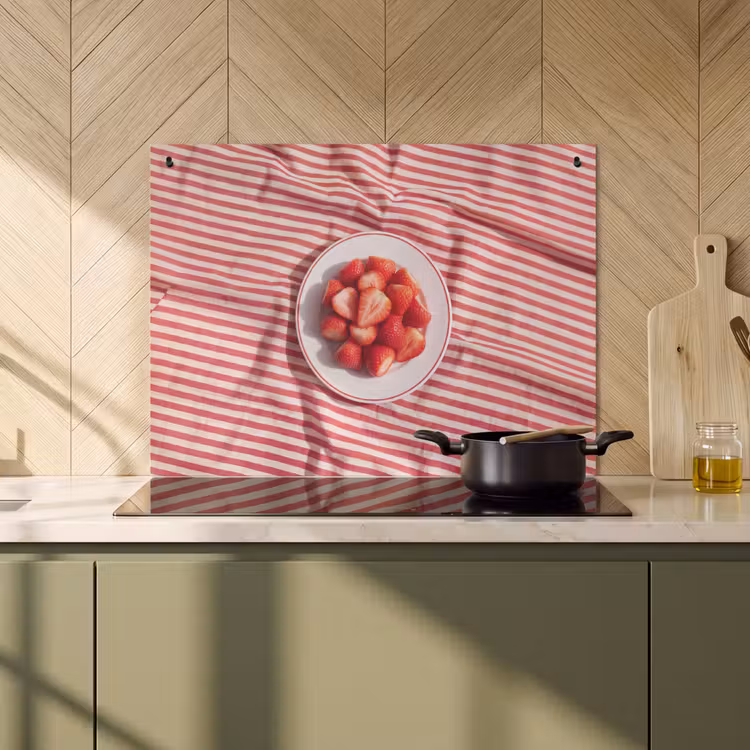 Eten - Aardbeien - Fruit - Zomer - Rood Inductie beschemer met haakjes klein -sfeer2