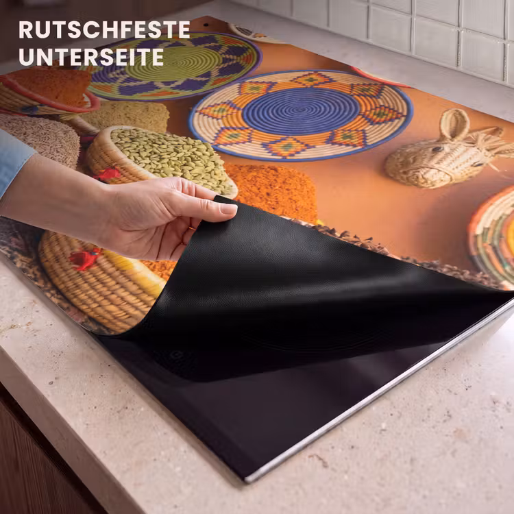 2-in-1 Herdabdeckplatte & Spritzschutz - Essen – Farbenfroh – Kultur - Eten - Kleurrijk - Cultuur Inductie beschemer met haakjes klein