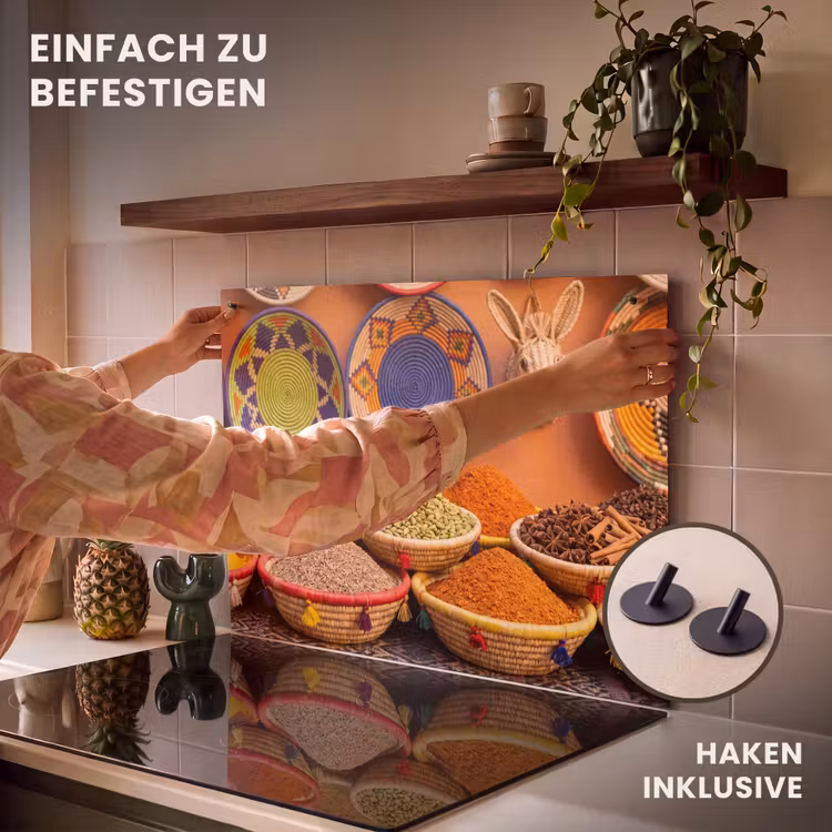 2-in-1 Herdabdeckplatte & Spritzschutz - Essen – Farbenfroh – Kultur - Eten - Kleurrijk - Cultuur Inductie beschemer met haakjes klein