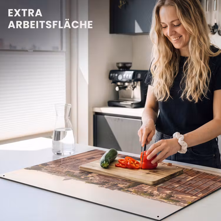 Eten - Ontbijt - Balkon - Stad - Zonsopgang Inductie beschemer met haakjes klein -ky-usp-de