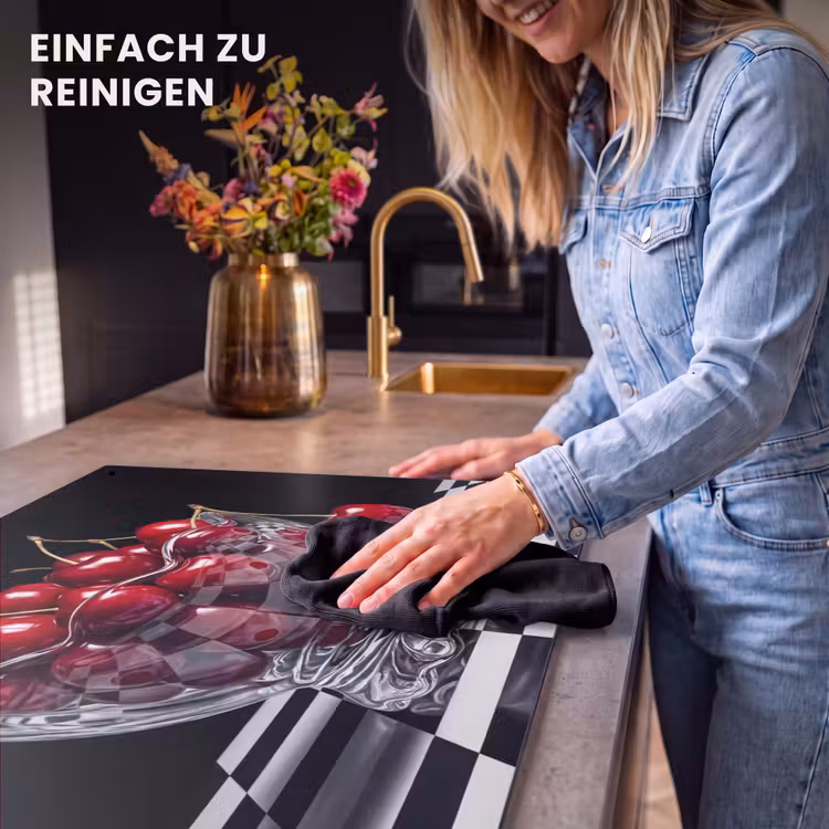 2-in-1 Herdabdeckplatte & Spritzschutz - Essen – Kirschen – Rot - Eten - Kersen - Rood Inductie beschemer met haakjes klein
