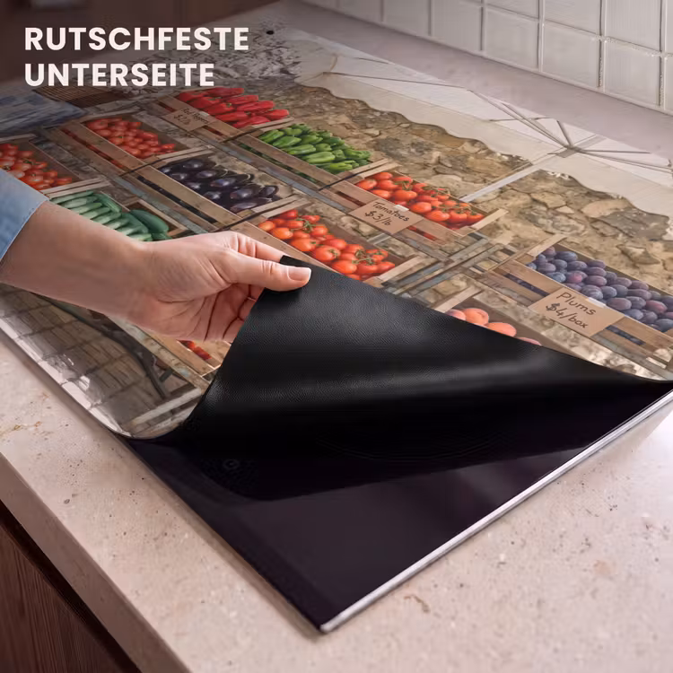 2-in-1 Herdabdeckplatte & Spritzschutz - Essen – Markt – Frisch - Eten - Markt - Vers Inductie beschemer met haakjes klein