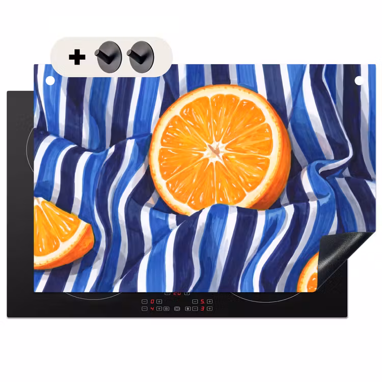 2-in-1 Herdabdeckplatte & Spritzschutz - Essen – Obst – Orange - Eten - Fruit - Oranje Inductie beschemer met haakjes klein