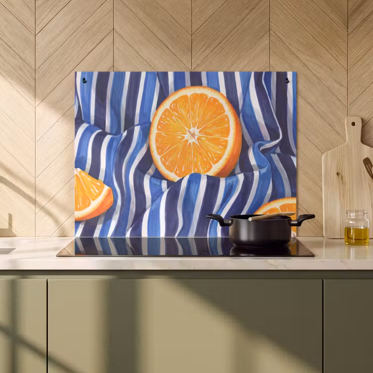 2-in-1 Herdabdeckplatte & Spritzschutz - Essen – Obst – Orange - Eten - Fruit - Oranje Inductie beschemer met haakjes klein