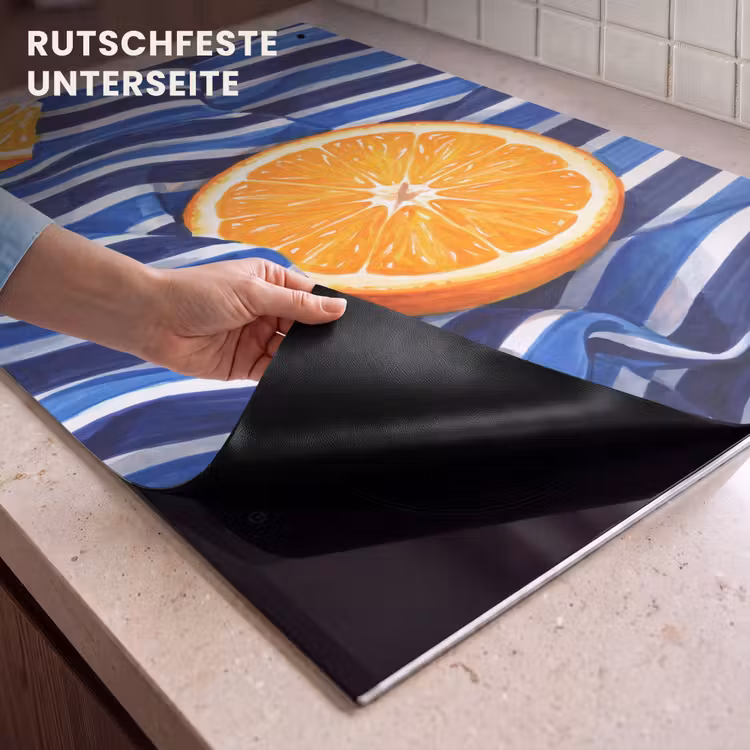 2-in-1 Herdabdeckplatte & Spritzschutz - Essen – Obst – Orange - Eten - Fruit - Oranje Inductie beschemer met haakjes klein