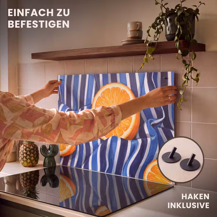 2-in-1 Herdabdeckplatte & Spritzschutz - Essen – Obst – Orange - Eten - Fruit - Oranje Inductie beschemer met haakjes klein