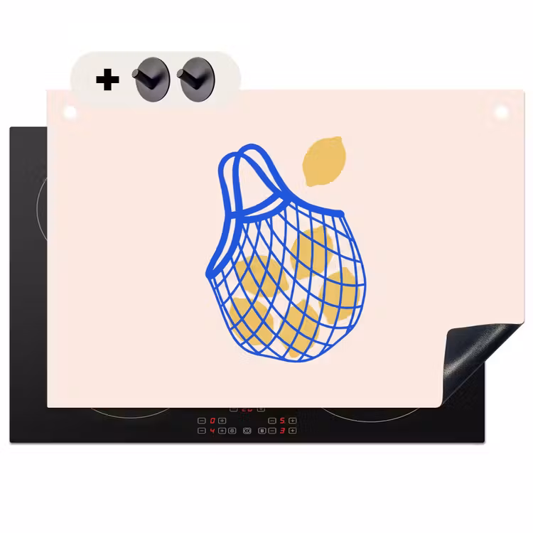 Eten - Citroen - Boodschappen - Abstract - Geel - Blauw Inductie beschemer met haakjes klein -3d