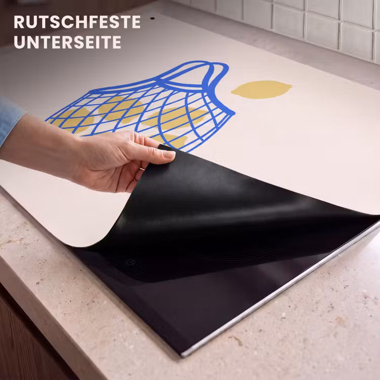 Eten - Citroen - Boodschappen - Abstract - Geel - Blauw Inductie beschemer met haakjes klein -ky-onderkant-de