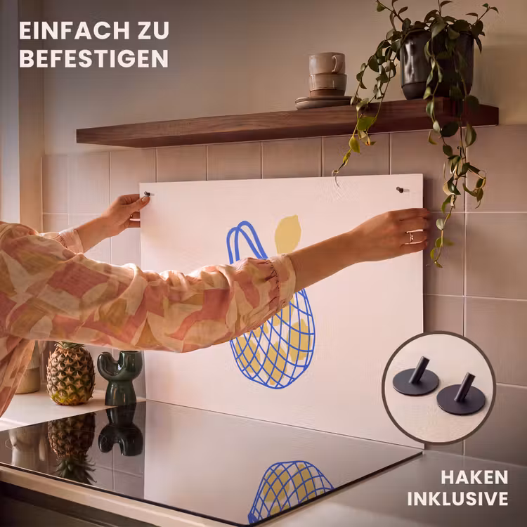 Eten - Citroen - Boodschappen - Abstract - Geel - Blauw Inductie beschemer met haakjes klein -ky-ophangen-de
