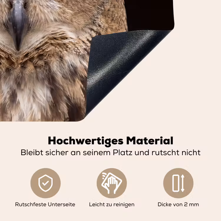 Oehoe - Uil - Portret - Bruin Inductie beschemer met haakjes klein -ky-onderkant-de