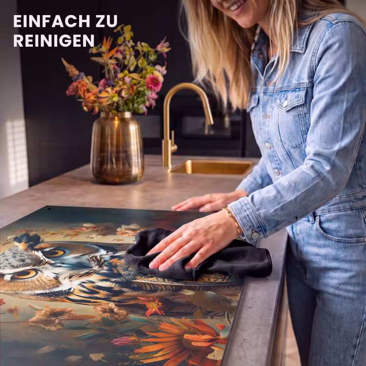 2-in-1 Herdabdeckplatte & Spritzschutz - Eule - Vogel - Blumen - Botanisch - Uil - Vogel - Bloemen - Planten - Botanisch Inductie beschemer met haakjes klein