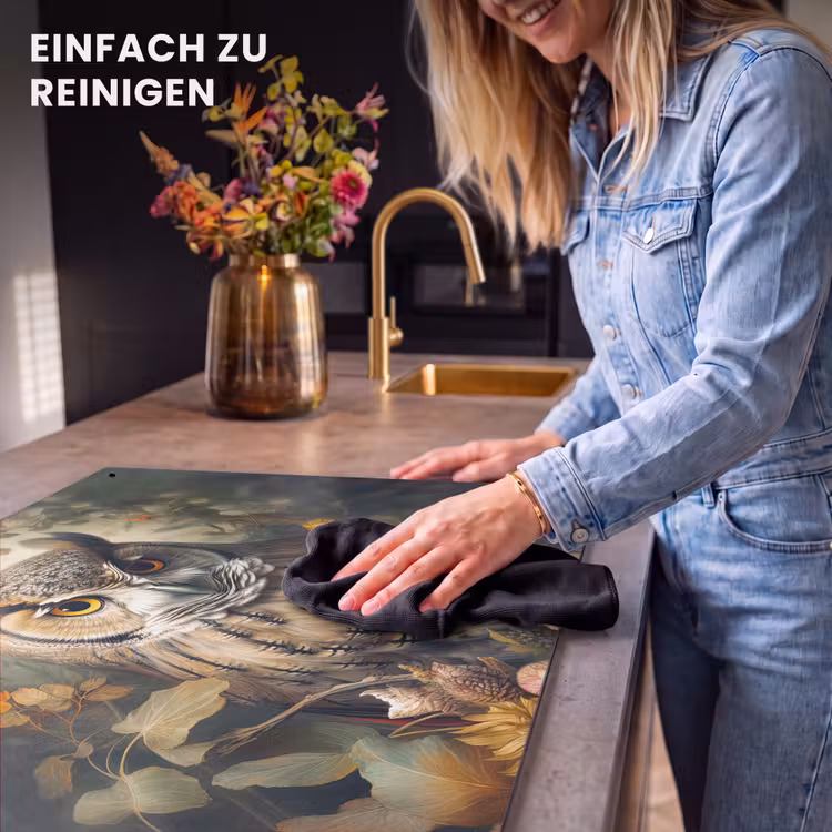 2-in-1 Herdabdeckplatte & Spritzschutz - Eule - Vögel - Blumen - Natur - Uil - Vogels - Bloemen - Natuur Inductie beschemer met haakjes klein