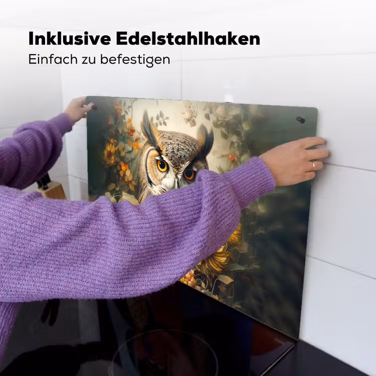 2-in-1 Herdabdeckplatte & Spritzschutz - Eule - Vögel - Blumen - Natur - Uil - Vogels - Bloemen - Natuur Inductie beschemer met haakjes klein