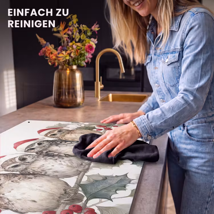 2-in-1 Herdabdeckplatte & Spritzschutz - Eulen - Zweig - Stechpalmenblätter - Weihnachtsmannmütze — 5
