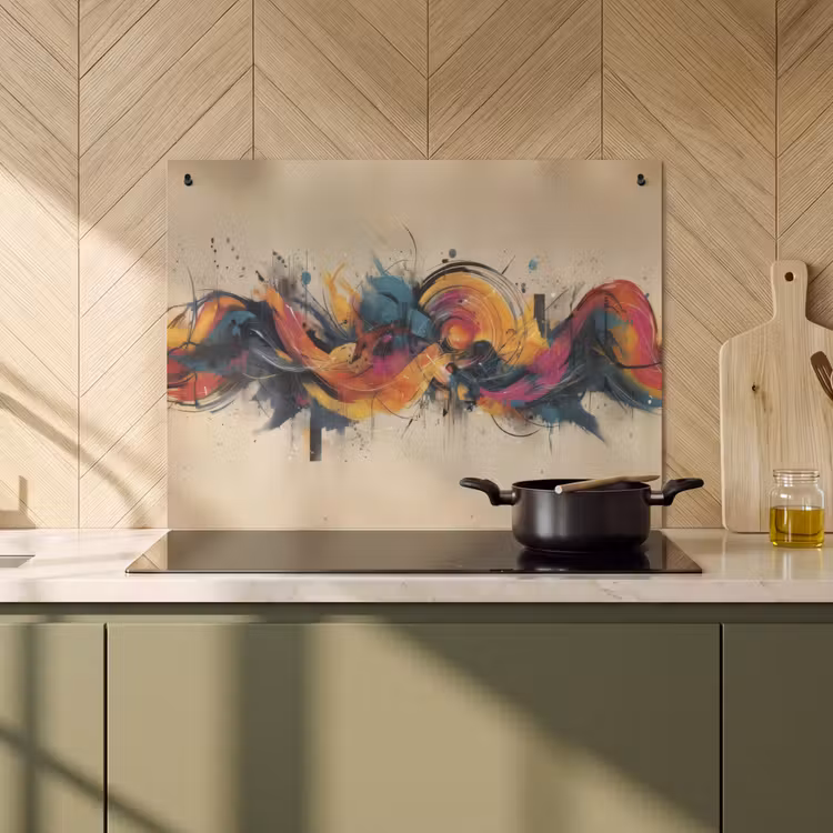 2-in-1 Herdabdeckplatte & Spritzschutz - Explosion - Farbenfroh - Formen - Abstrakt - Explosie - Kleurrijk - Vormen - Abstract Inductie beschemer met haakjes klein