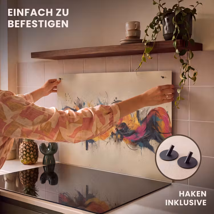 2-in-1 Herdabdeckplatte & Spritzschutz - Explosion - Farbenfroh - Formen - Abstrakt - Explosie - Kleurrijk - Vormen - Abstract Inductie beschemer met haakjes klein