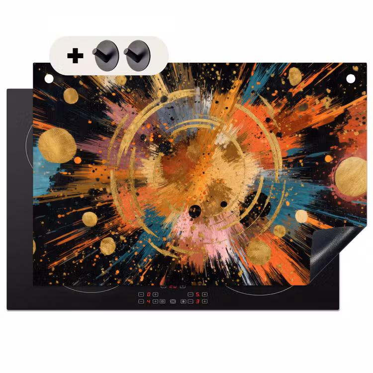 2-in-1 Herdabdeckplatte & Spritzschutz - Explosion - Farbtextur - Gold - Abstrakt - Explosie - Verfstructuur - Goud - Abstract Inductie beschemer met haakjes klein