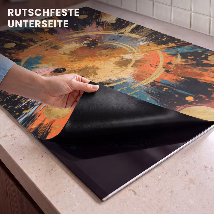 2-in-1 Herdabdeckplatte & Spritzschutz - Explosion - Farbtextur - Gold - Abstrakt - Explosie - Verfstructuur - Goud - Abstract Inductie beschemer met haakjes klein