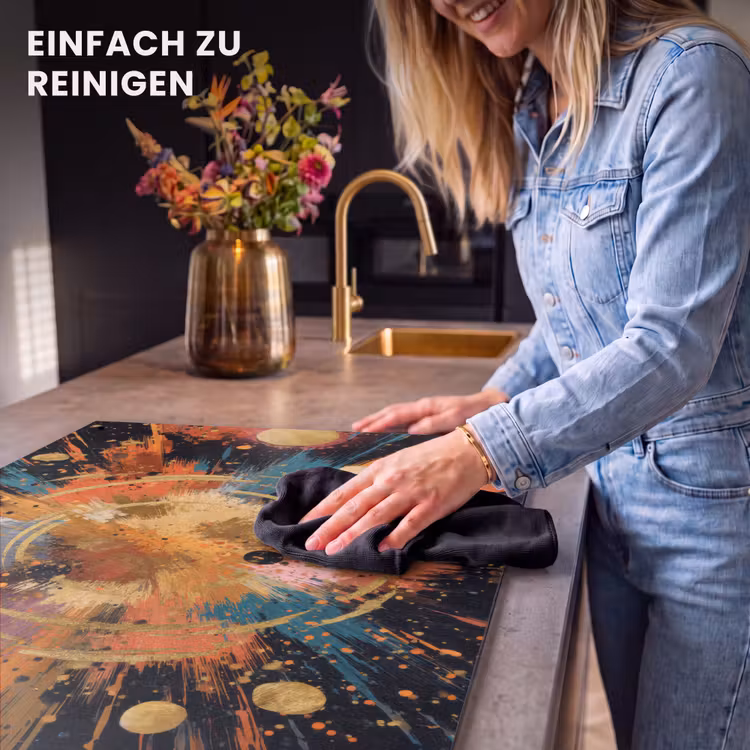 2-in-1 Herdabdeckplatte & Spritzschutz - Explosion - Farbtextur - Gold - Abstrakt - Explosie - Verfstructuur - Goud - Abstract Inductie beschemer met haakjes klein