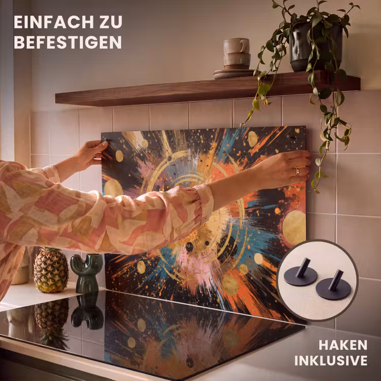 2-in-1 Herdabdeckplatte & Spritzschutz - Explosion - Farbtextur - Gold - Abstrakt - Explosie - Verfstructuur - Goud - Abstract Inductie beschemer met haakjes klein