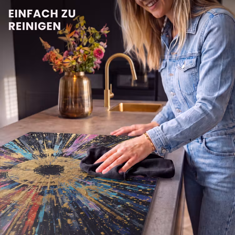 2-in-1 Herdabdeckplatte & Spritzschutz - Explosion - Gold - Bunt - Abstrakt - Explosie - Goud - Kleurrijk - Abstract Inductie beschemer met haakjes klein