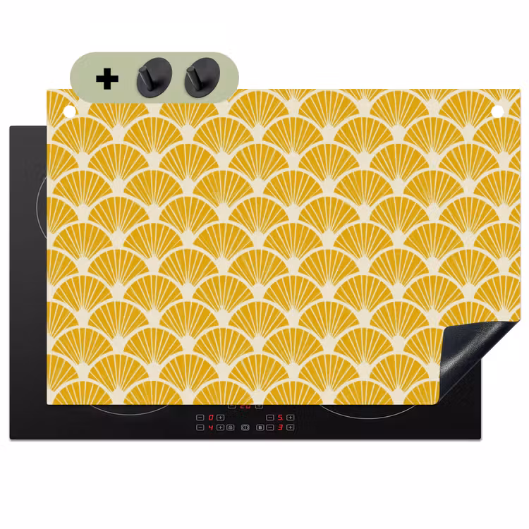 Waaiers - Art Deco - Retro - Okergeel Inductie beschemer met haakjes klein 777 -3d