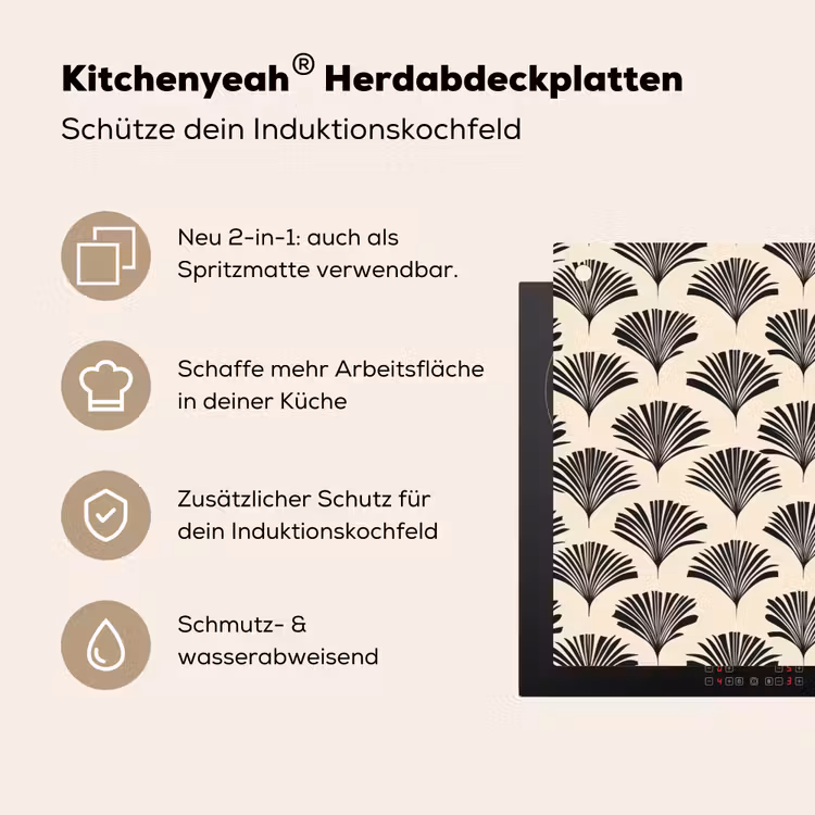 Waaiers - Botanisch - Zwart - Beige Inductie beschemer met haakjes klein 777 -ky-usp-de