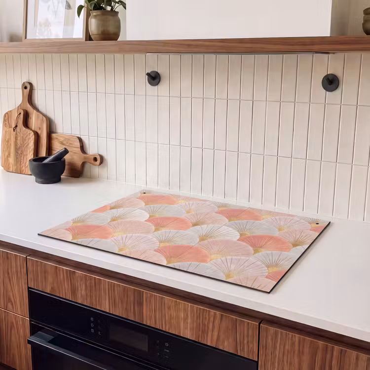 2-in-1 Herdabdeckplatte & Spritzschutz - Fächer - Gold - Rosa - Waaiers - Goud - Roze Inductie beschemer met haakjes klein 777