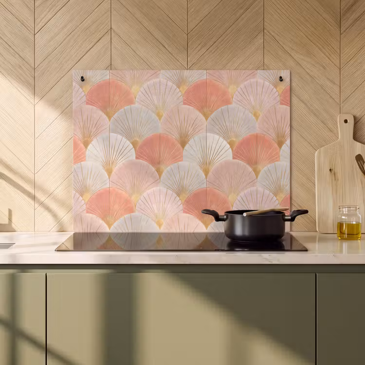 2-in-1 Herdabdeckplatte & Spritzschutz - Fächer - Gold - Rosa - Waaiers - Goud - Roze Inductie beschemer met haakjes klein 777