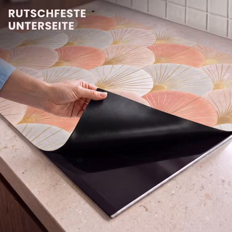 2-in-1 Herdabdeckplatte & Spritzschutz - Fächer - Gold - Rosa - Waaiers - Goud - Roze Inductie beschemer met haakjes klein 777