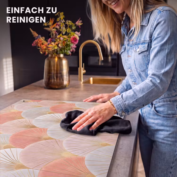 2-in-1 Herdabdeckplatte & Spritzschutz - Fächer - Gold - Rosa - Waaiers - Goud - Roze Inductie beschemer met haakjes klein 777