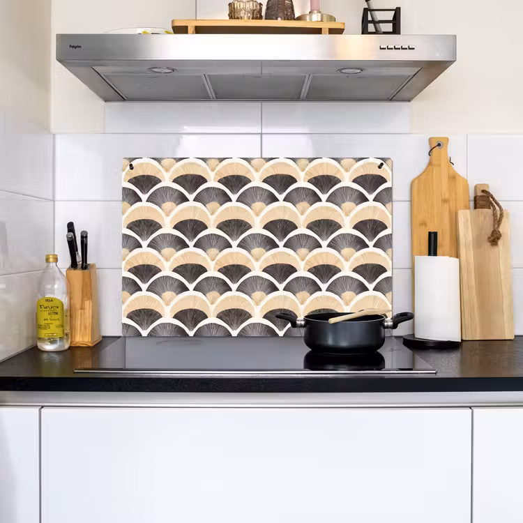 Waaier - Patroon - Zwart - Beige Inductie beschemer met haakjes klein 777 -sfeer2
